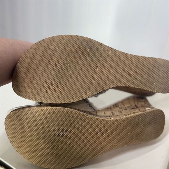 Y2K Mudd Gingham Wedge Sandals 7.5M Blue White Bow Cork Platform Coastal Cowgirl - Picture 7 of 7